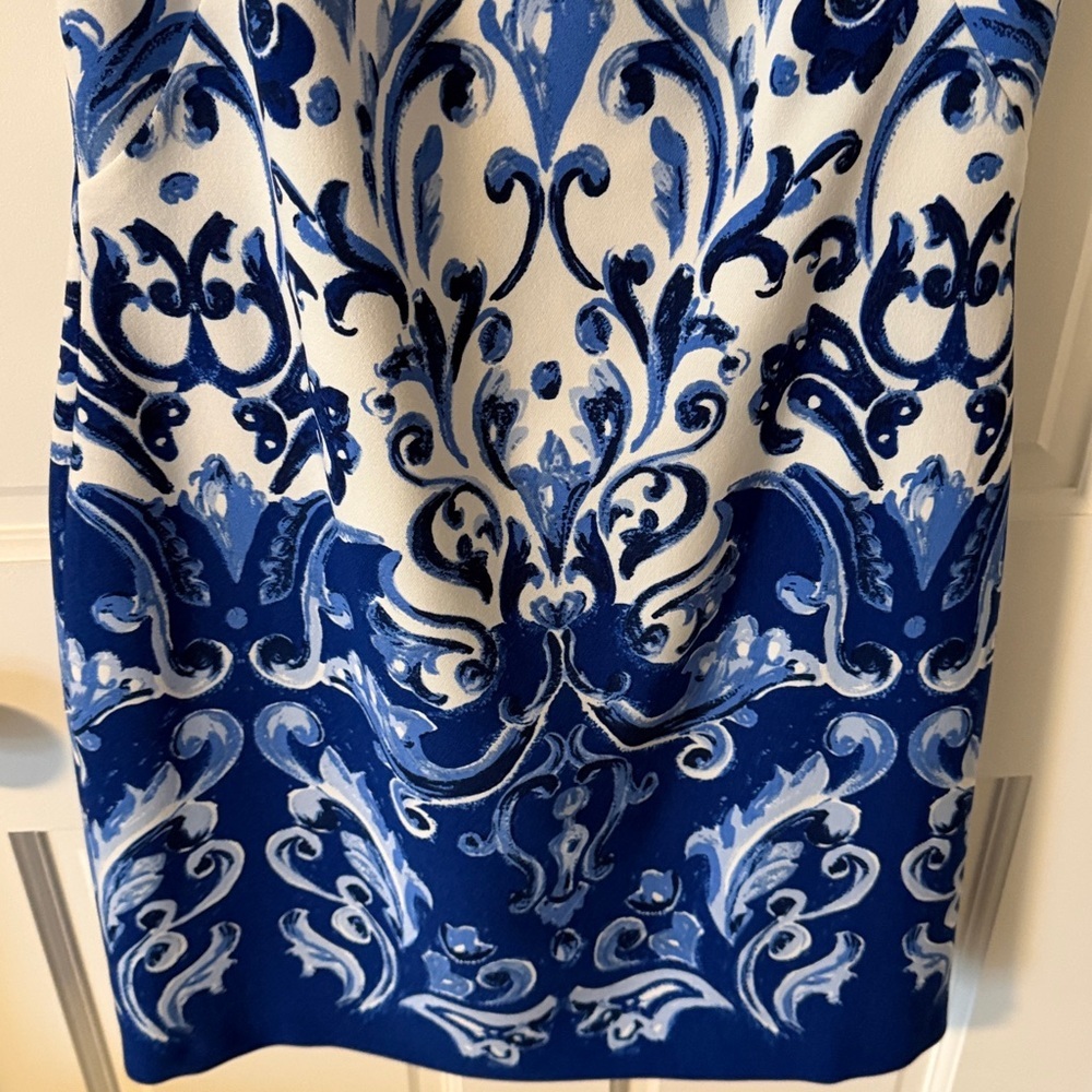 Ralph Lauren White and Blue Damask Sheath Dress Size 8 - Picture 4 of 7